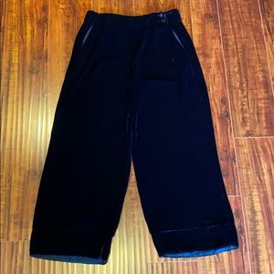 Amanda Bond Blue Silk Velvet Crop Wide Leg Pants New Size Medium